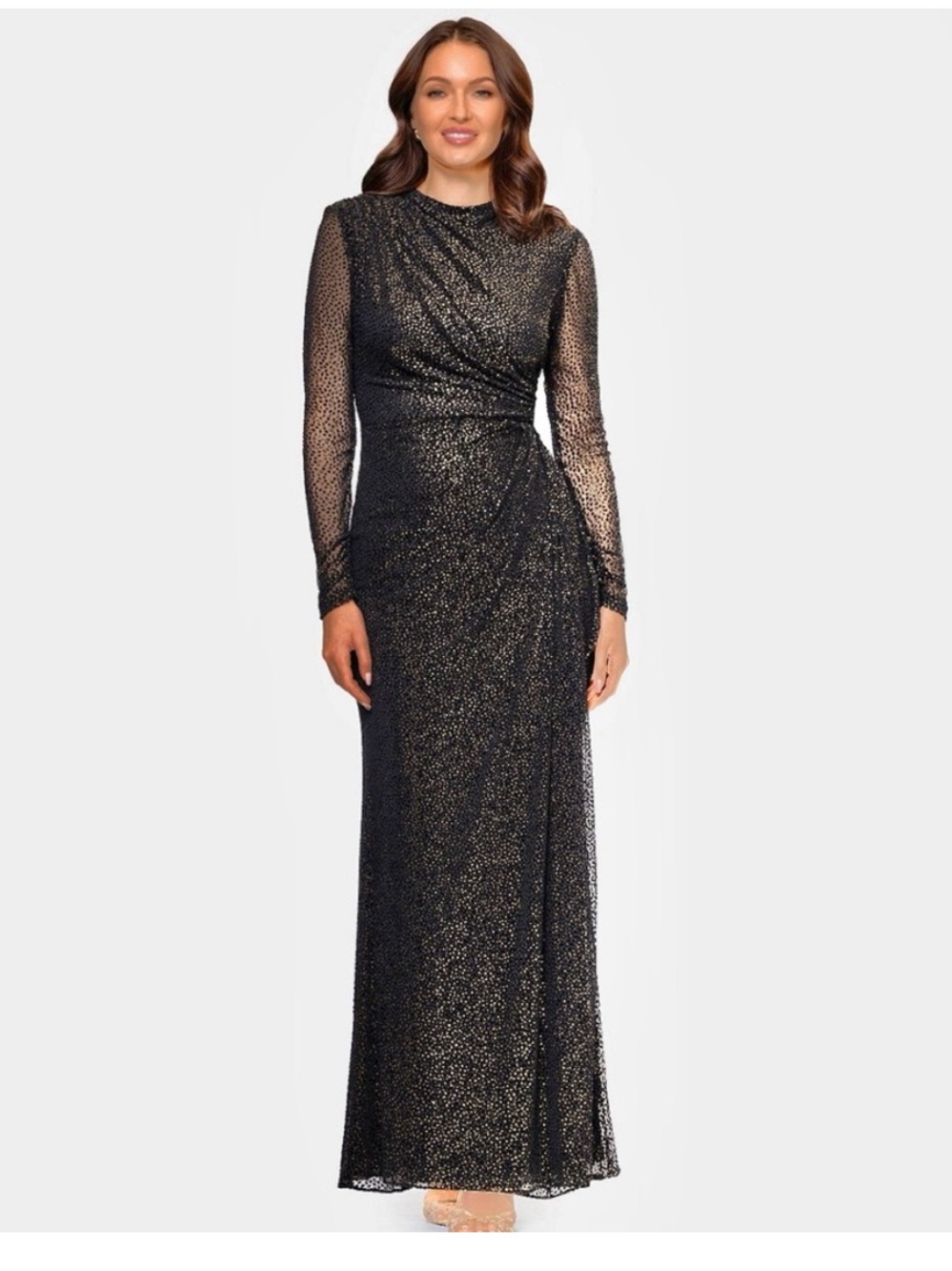 Glitter Long Sleeve Evening Gown